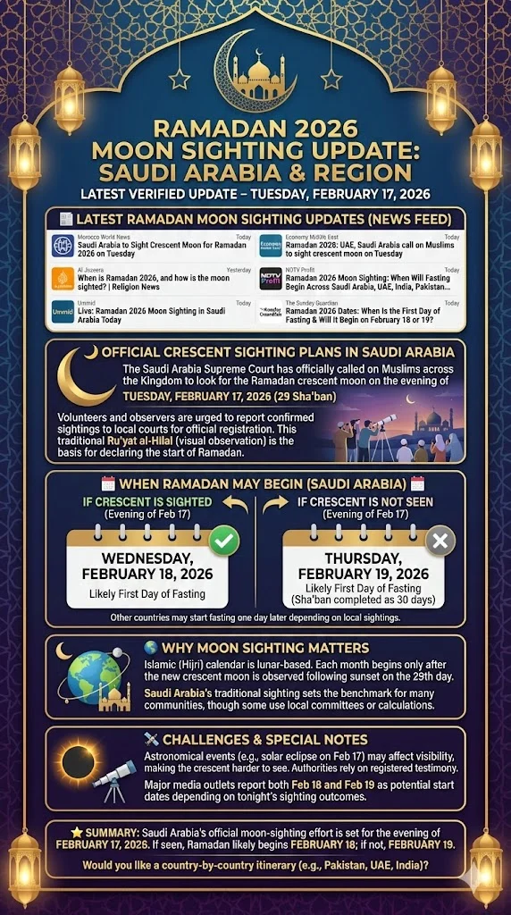 Live Ramadan Moon Sighting Updates: Saudi Arabia Sets the Stage for 2026