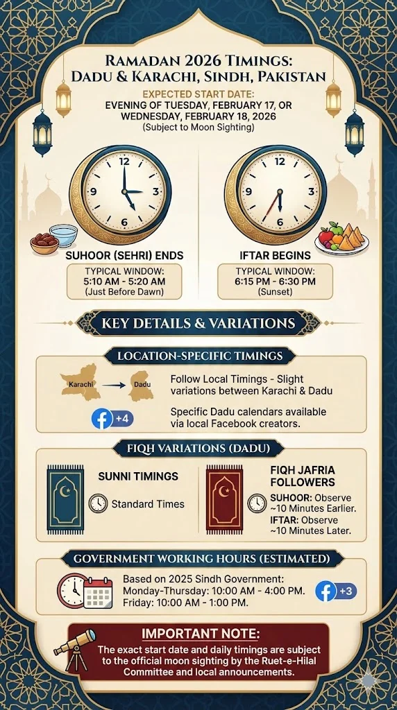 Ramadan 2026: in Karachi And Dadu Timings